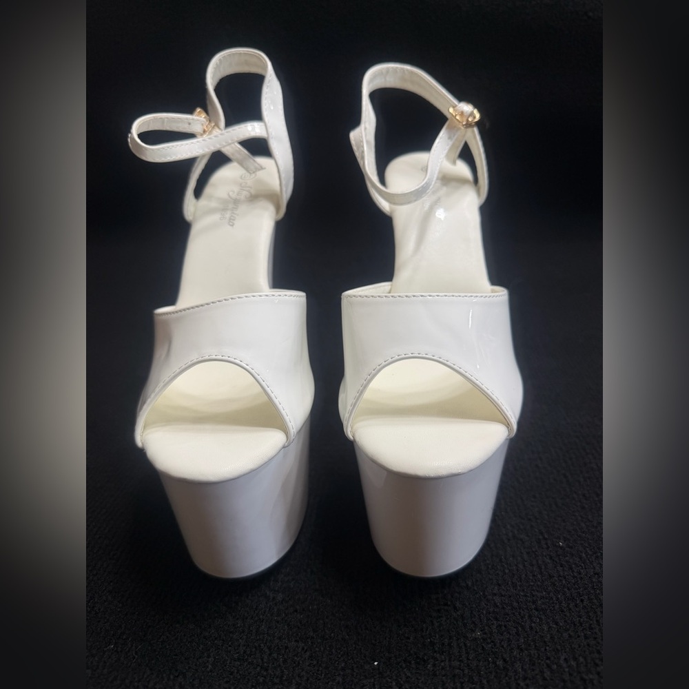 Dramatic White Platform Stilettos With Ankle Stra… - image 3